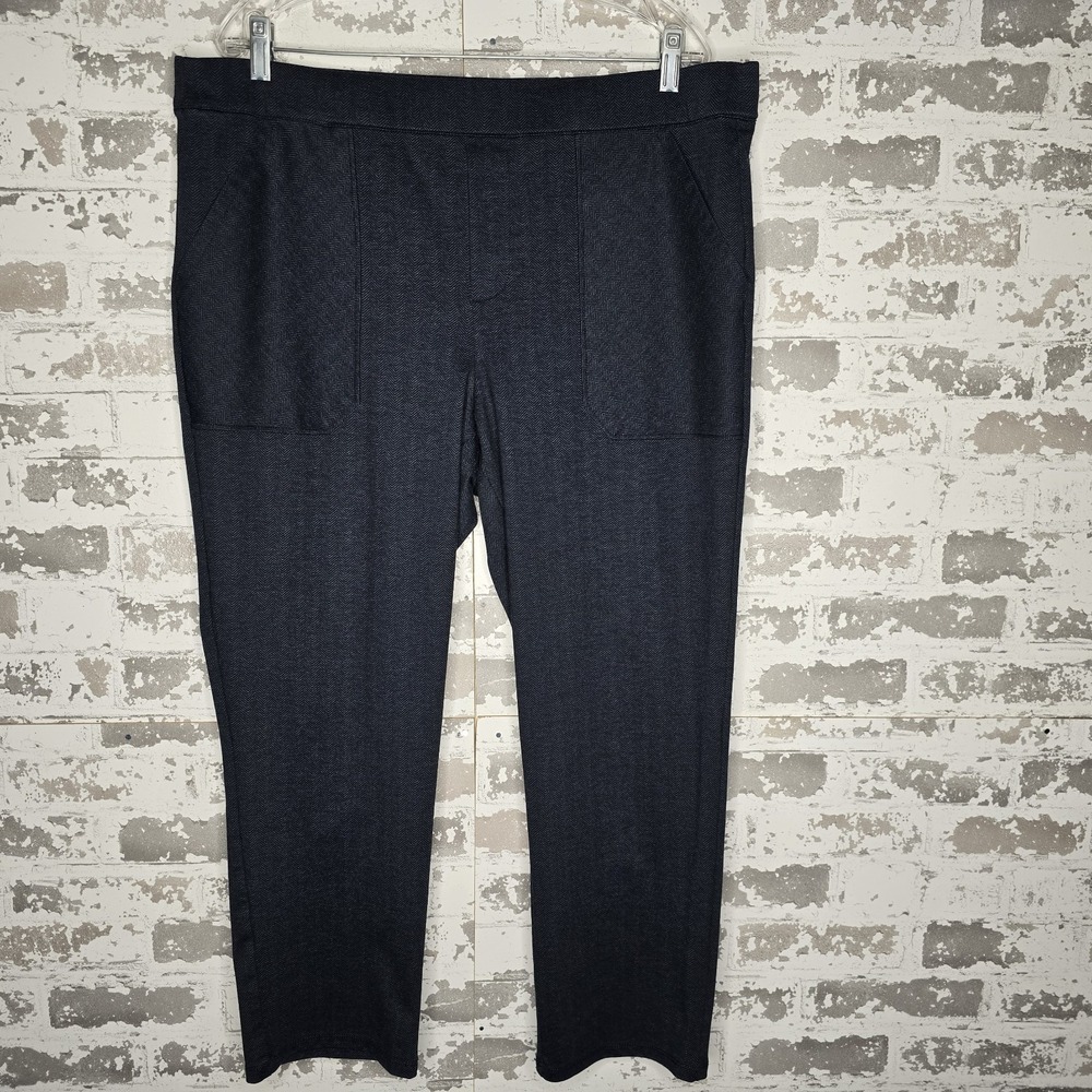 Democracy Pants Womens XL Gray Herringbone Pull-On Career Workwear Straight Leg
